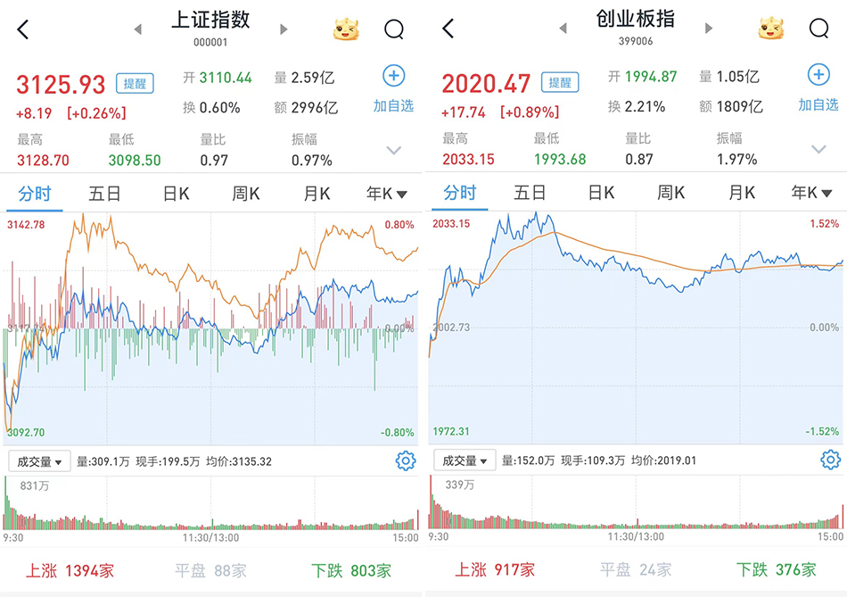 震荡收涨：沪指涨0.26%，创指涨0.89%