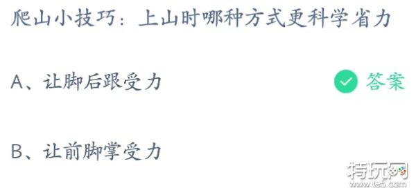 蚂蚁庄园4月4日：上山时哪种方式更科学省力