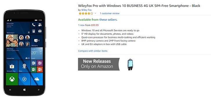 Windows10 Mobile手机Wileyfox Pro上架亚马逊